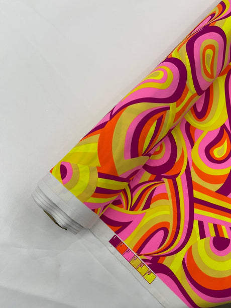 Retro Paisley Spandex Fabric - Blue/Lime Green Paisley, 58" Width (1 Yard)