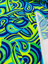 Retro Paisley Spandex Fabric - Blue/Lime Green Paisley, 58" Width (1 Yard)