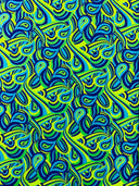 Retro Paisley Spandex Fabric - Blue/Lime Green Paisley, 58" Width (1 Yard)