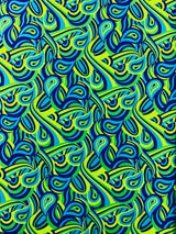 Retro Paisley Spandex Fabric - Blue/Lime Green Paisley, 58" Width (1 Yard)