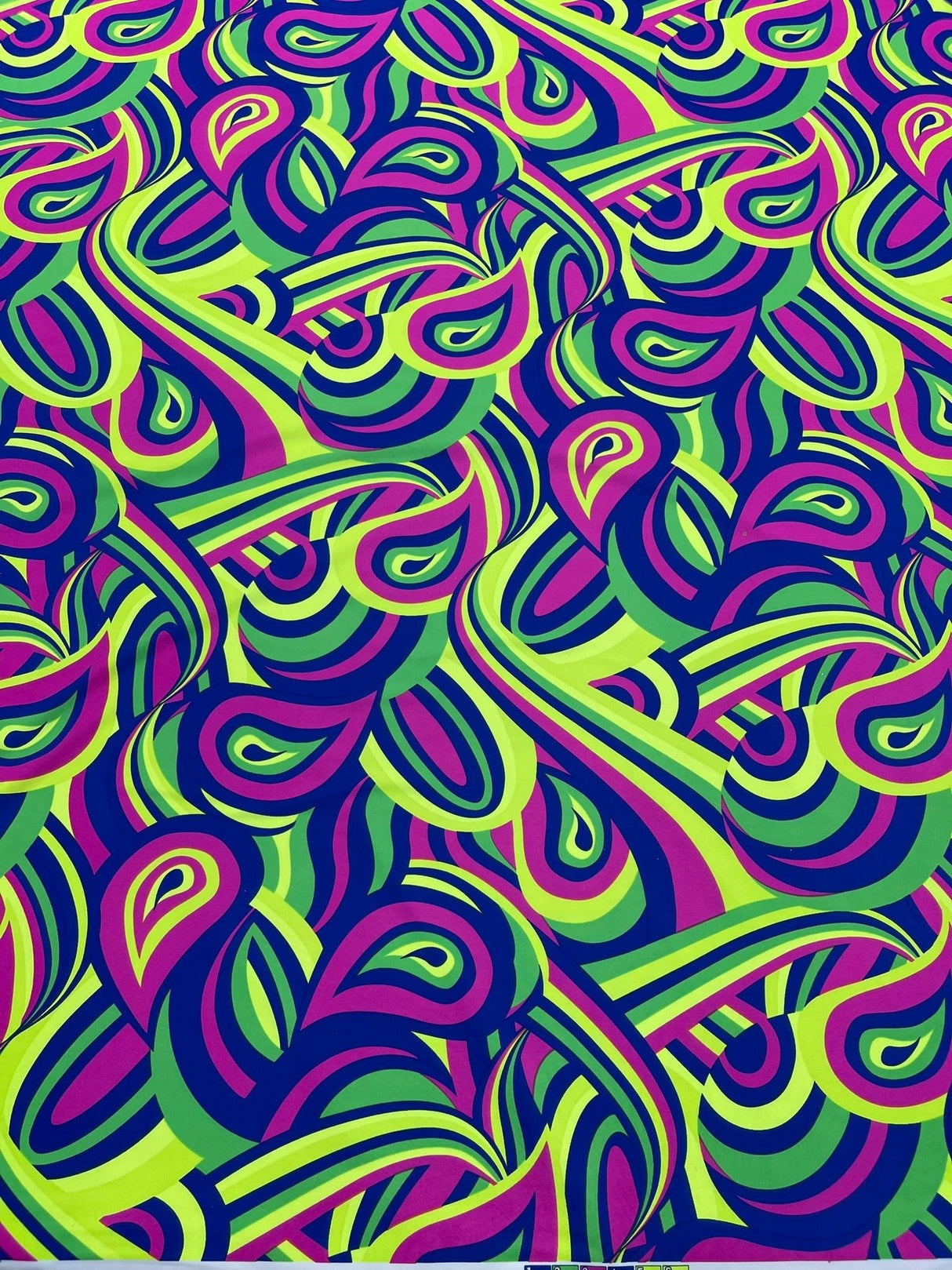 Retro Paisley Spandex Fabric - Blue/Lime Green Paisley, 58" Width (1 Yard)