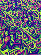 Retro Paisley Spandex Fabric - Blue/Lime Green Paisley, 58" Width (1 Yard)