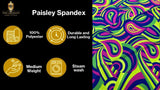 Retro Paisley Spandex Fabric - Blue/Lime Green Paisley, 58" Width (1 Yard)
