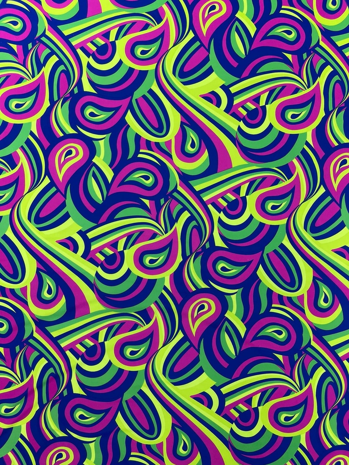 Retro Paisley Spandex Fabric - Blue/Lime Green Paisley, 58" Width (1 Yard)