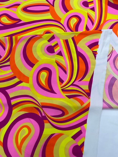 Retro Paisley Spandex Fabric - Blue/Lime Green Paisley, 58" Width (1 Yard)