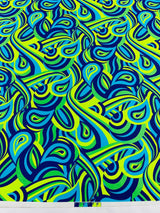 Retro Paisley Spandex Fabric - Blue/Lime Green Paisley, 58" Width (1 Yard)
