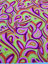 Retro Paisley Spandex Fabric - Blue/Lime Green Paisley, 58" Width (1 Yard)