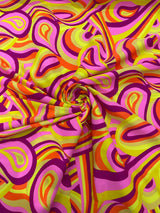 Retro Paisley Spandex Fabric - Blue/Lime Green Paisley, 58" Width (1 Yard)