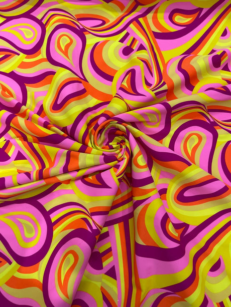 Retro Paisley Spandex Fabric - Blue/Lime Green Paisley, 58" Width (1 Yard)