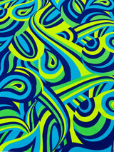 Retro Paisley Spandex Fabric - Blue/Lime Green Paisley, 58" Width (1 Yard)