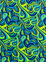 Retro Paisley Spandex Fabric - Blue/Lime Green Paisley, 58" Width (1 Yard)