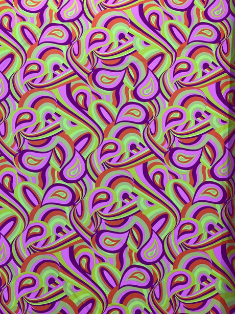 Retro Paisley Spandex Fabric - Blue/Lime Green Paisley, 58" Width (1 Yard)