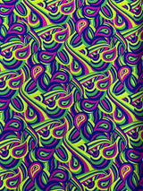 Retro Paisley Spandex Fabric - Blue/Lime Green Paisley, 58" Width (1 Yard)