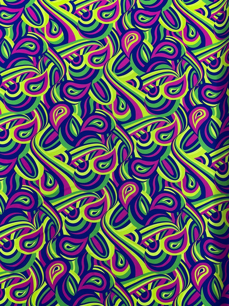 Retro Paisley Spandex Fabric - Blue/Lime Green Paisley, 58" Width (1 Yard)