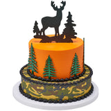 Deer and Pine Trees Gum Paste Layon Cake Topper Christmas Hunter Buck Trees - set of 6