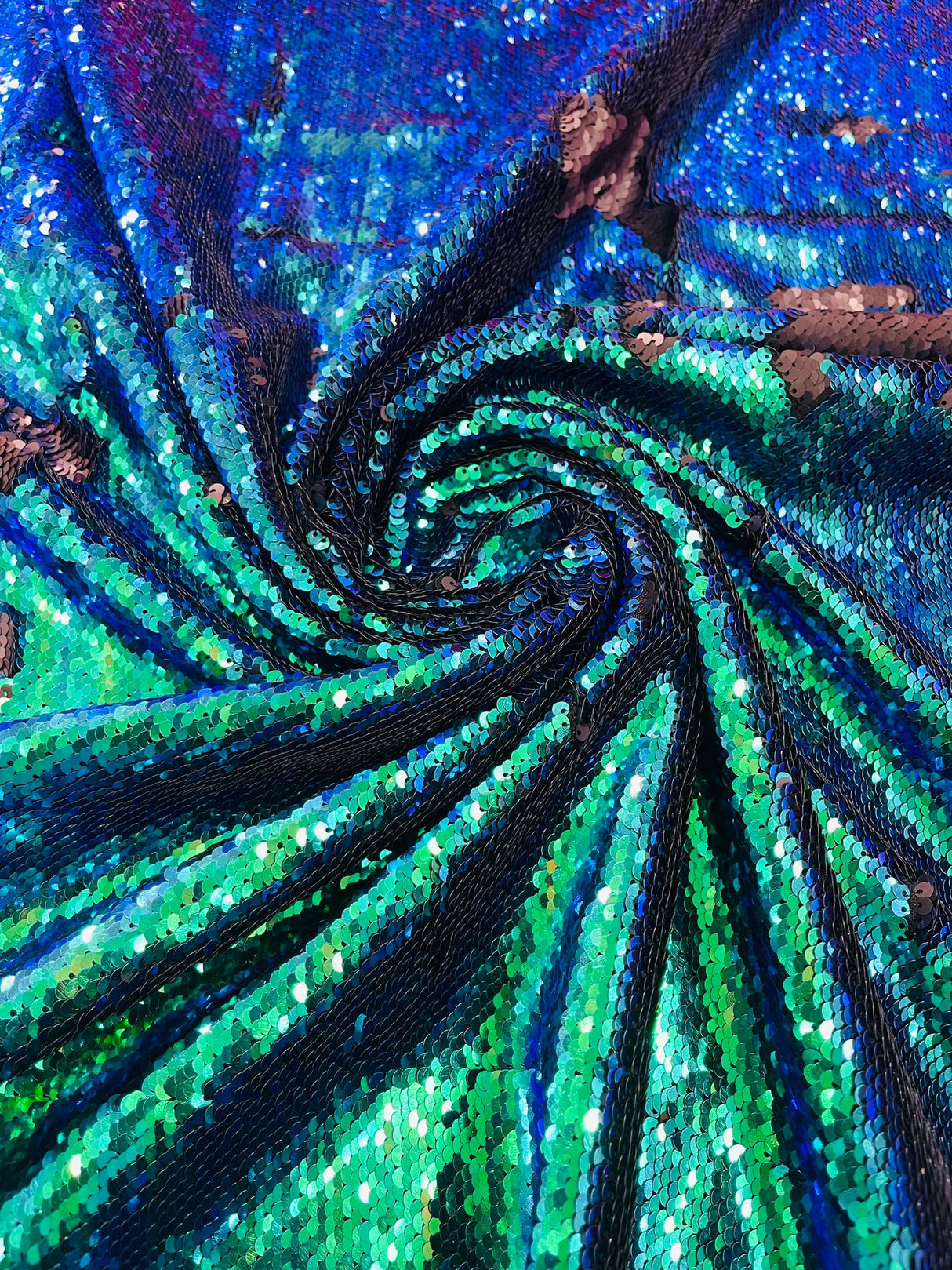 Reversible Flip Sequin Polyester Fabric - Green/Black Iridescent, 54" Width (1 Yard)