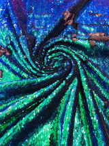 Reversible Flip Sequin Polyester Fabric - Green/Black Iridescent, 54" Width (1 Yard)