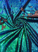 Reversible Flip Sequin Polyester Fabric - Green/Black Iridescent, 54" Width (1 Yard)