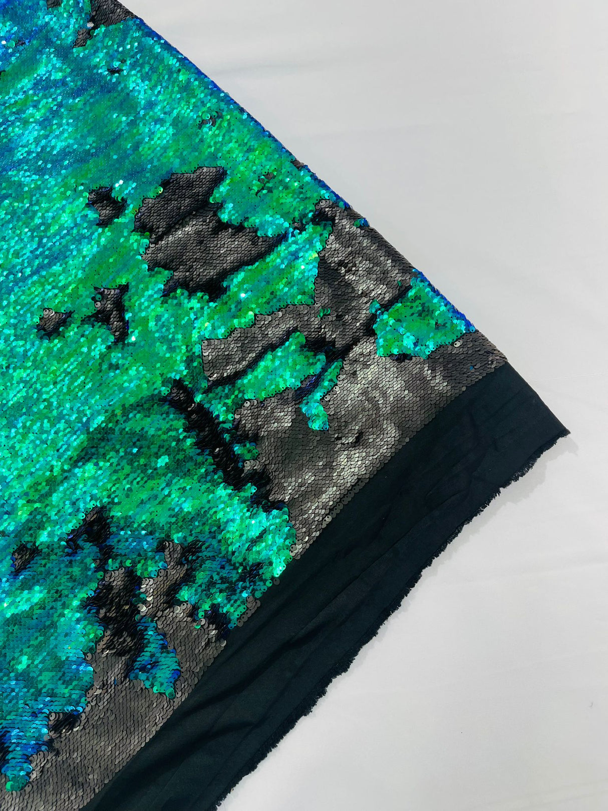 Reversible Flip Sequin Polyester Fabric - Green/Black Iridescent, 54" Width (1 Yard)