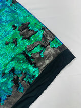 Reversible Flip Sequin Polyester Fabric - Green/Black Iridescent, 54" Width (1 Yard)