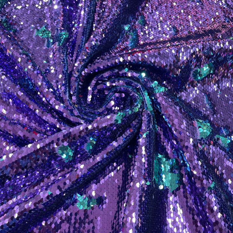 Reversible Flip Sequin Polyester Fabric - Green/Black Iridescent, 54" Width (1 Yard)