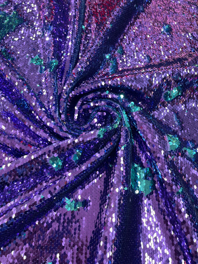 Reversible Flip Sequin Polyester Fabric - Green/Black Iridescent, 54" Width (1 Yard)