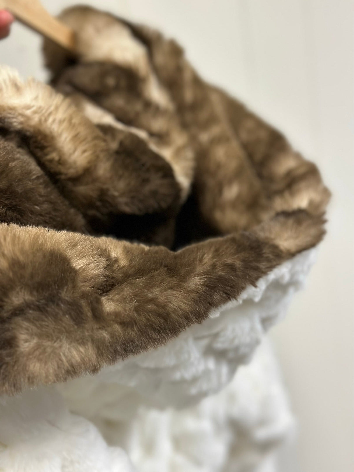 Winter Luxurious Offwhite Faux Fur Fabric - Off-White, Hooded Robe, Long Sleeve, Two Pockets (1 Piece)