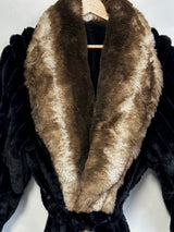Faux Fur Long Sleeve Robe Coat Black - Plush Black Faux Fur Fabric, Long Sleeve, 100 Percent Polyester (1 Piece)