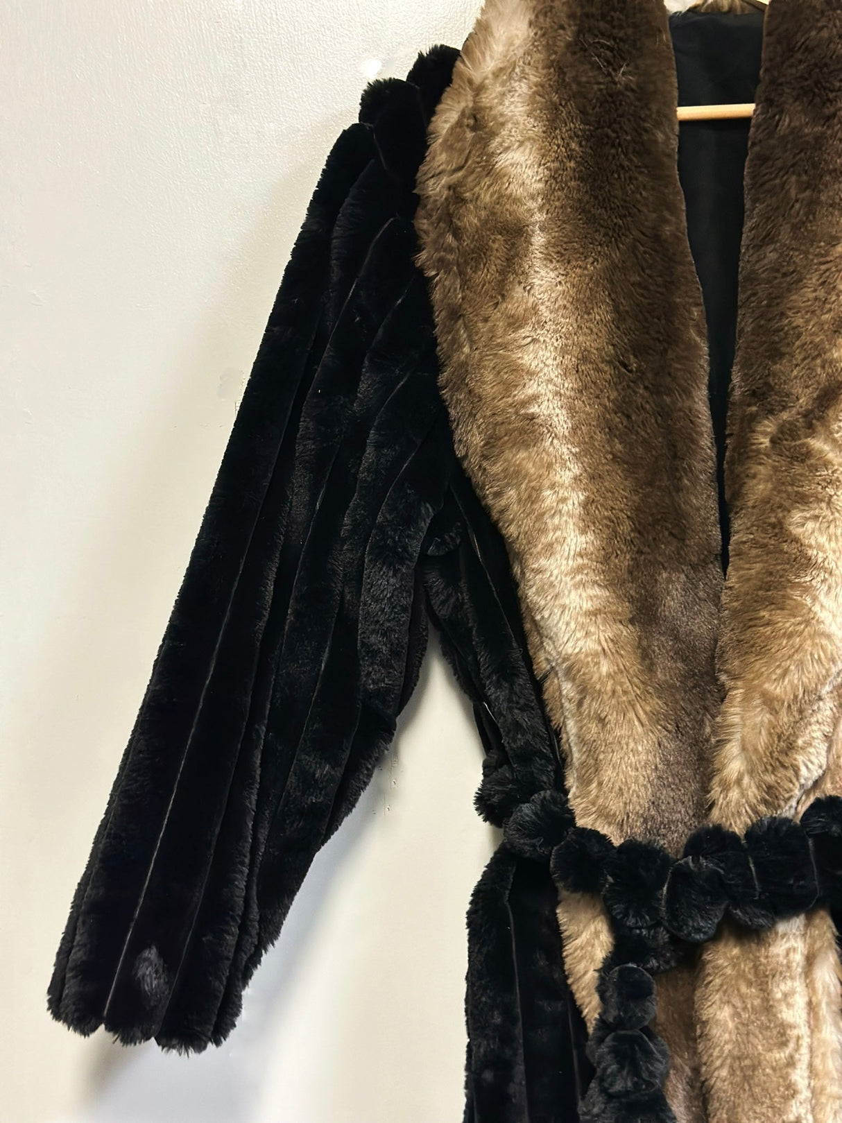Faux Fur Long Sleeve Robe Coat Black - Plush Black Faux Fur Fabric, Long Sleeve, 100 Percent Polyester (1 Piece)
