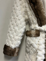 Winter Luxurious Offwhite Faux Fur Fabric - Off-White, Hooded Robe, Long Sleeve, Two Pockets (1 Piece)
