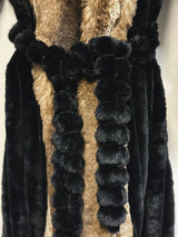 Faux Fur Long Sleeve Robe Coat Black - Plush Black Faux Fur Fabric, Long Sleeve, 100 Percent Polyester (1 Piece)