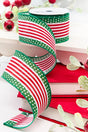 2.5" x 10 Yard Red & Green Stripes with Polka Dots Ribbon