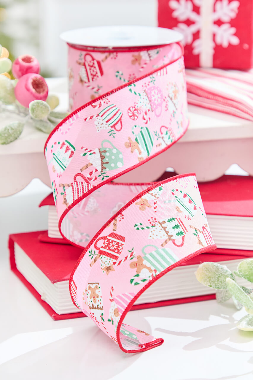 2.5" x 10 Yard Christmas Hot Cocoa Mugs Ribbon