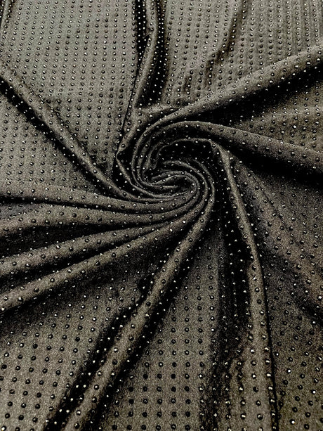 Rhinestone Nylon Spandex Fabric - Crystal Rhinestones, 54" Width (1 Yard)