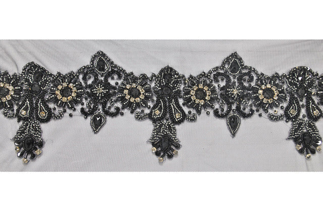 Beaded Rhinestone Mesh Trim
