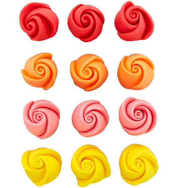 Wilton Red, Orange, Pink and Yellow Rose Royal Icing Decorations, 12-Count