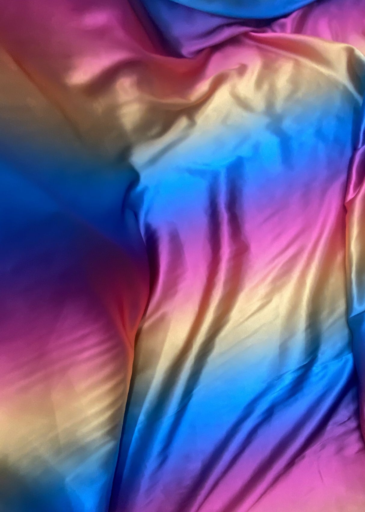 Rainbow Print Polyester Satin Fabric - Bright Rainbow, 58" Width (1 Yard)