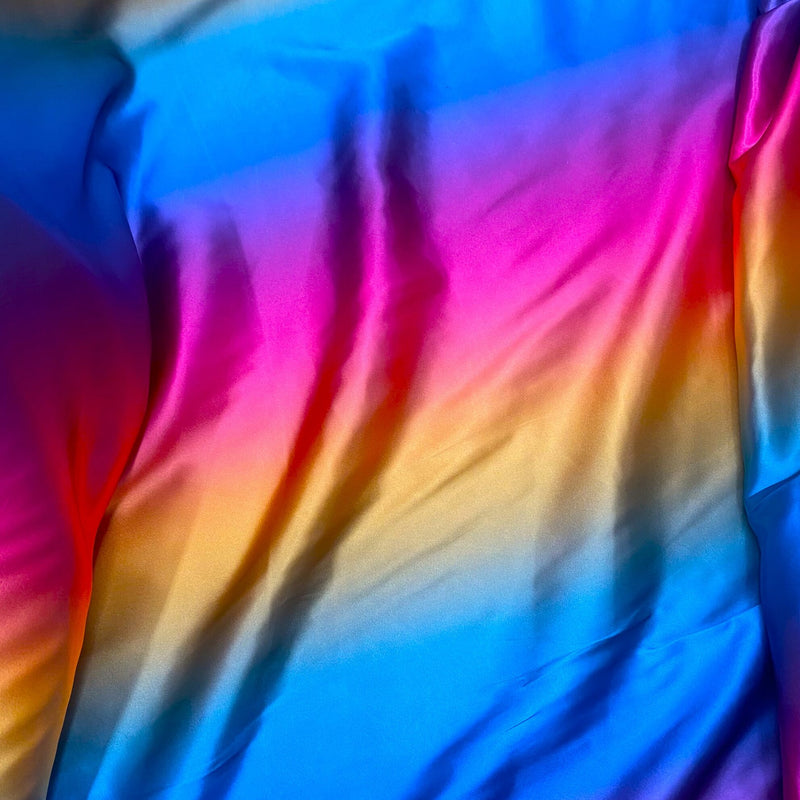 Rainbow Print Polyester Satin Fabric - Bright Rainbow, 58" Width (1 Yard)