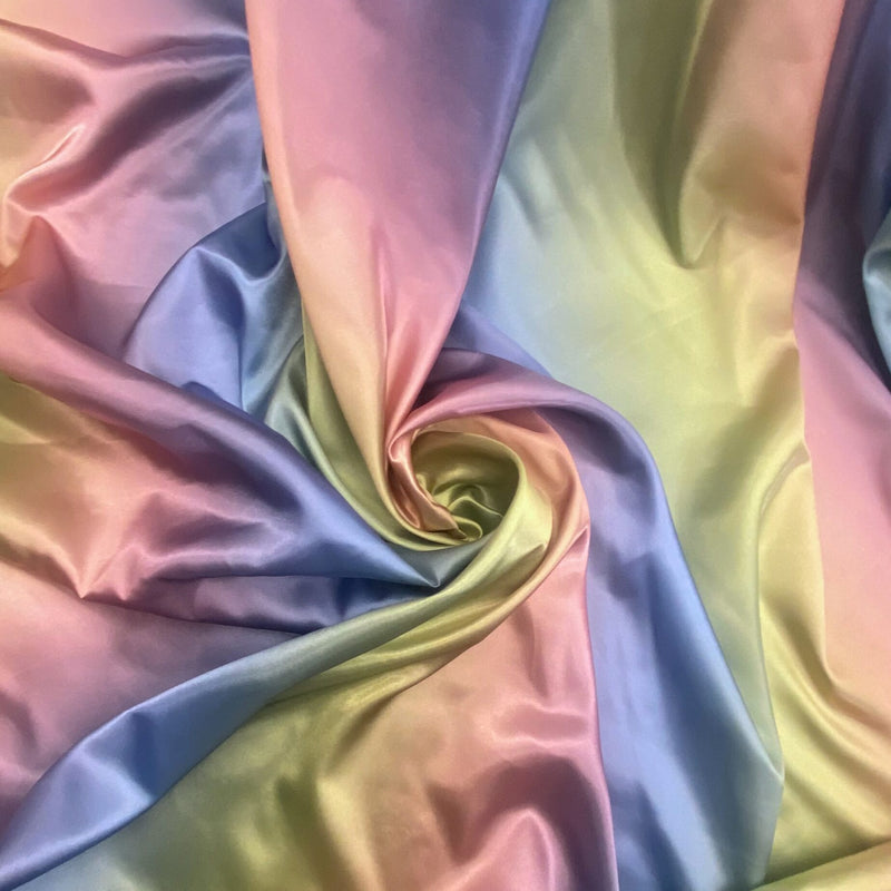 Rainbow Print Polyester Satin Fabric - Dusty Rainbow, 58" Width (1 Yard)