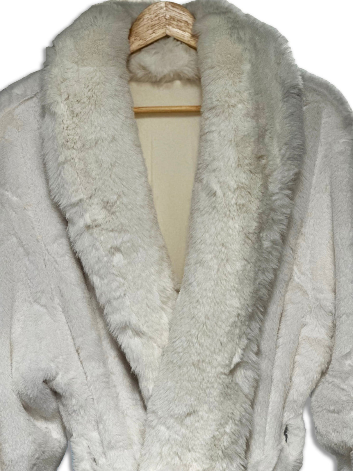 Faux Fur Luxury Long Sleeve Robe Coat - Off White, Plush Faux Fur, Long Sleeve, S/M, L/XL (1 Piece)