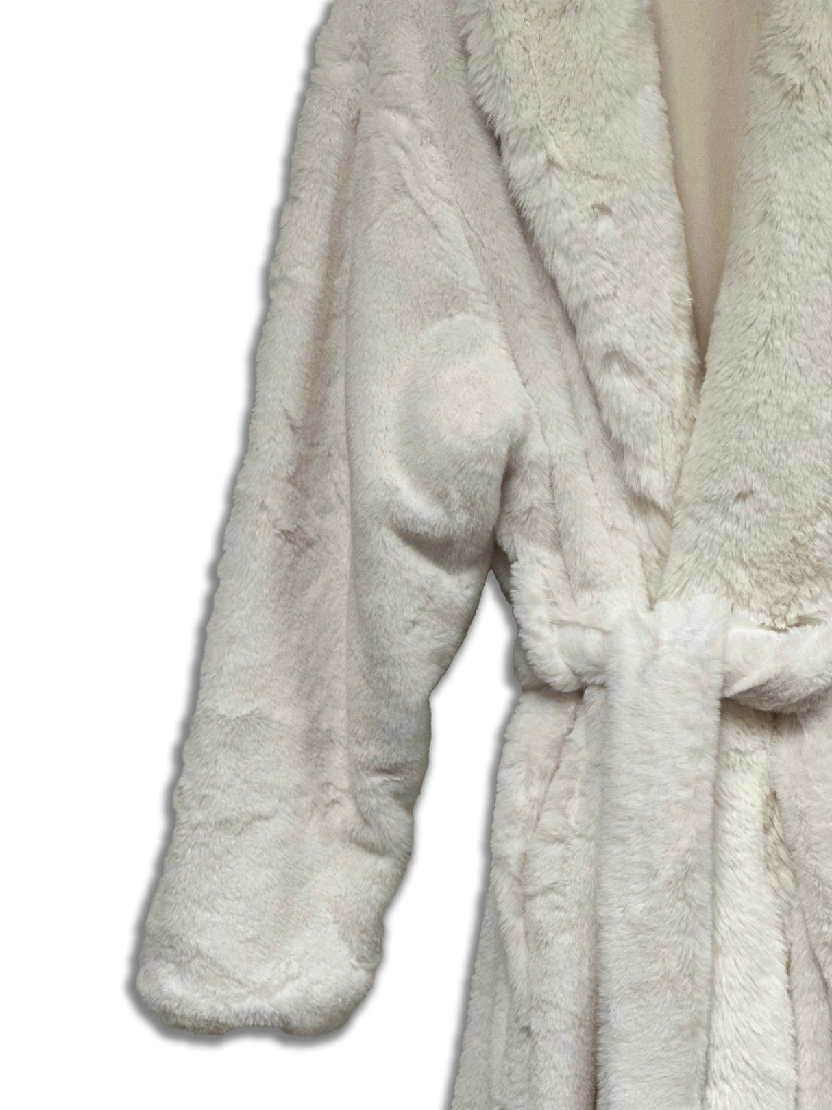 Faux Fur Luxury Long Sleeve Robe Coat - Off White, Plush Faux Fur, Long Sleeve, S/M, L/XL (1 Piece)
