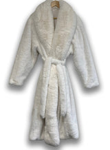 Faux Fur Luxury Long Sleeve Robe Coat - Off White, Plush Faux Fur, Long Sleeve, S/M, L/XL (1 Piece)