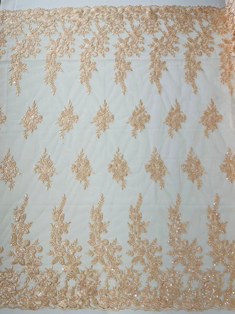 Rose Floral Beaded Lace Beaded Lace Fabric - Floral, 50" Width (1 Yard)