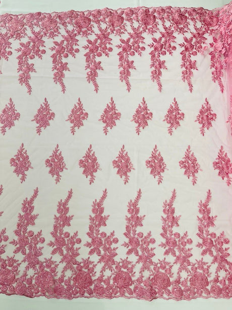 Rose Floral Beaded Lace Beaded Lace Fabric - Floral, 50" Width (1 Yard)