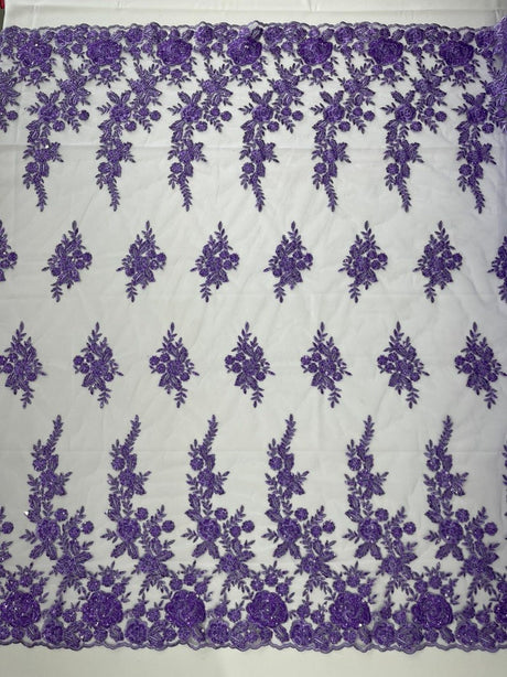 Rose Floral Beaded Lace Beaded Lace Fabric - Floral, 50" Width (1 Yard)