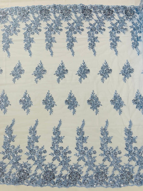 Rose Floral Beaded Lace Beaded Lace Fabric - Floral, 50" Width (1 Yard)