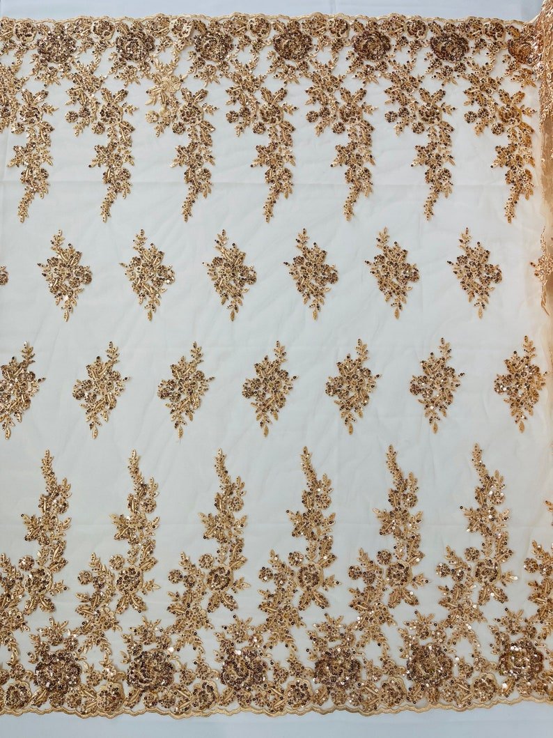 Rose Floral Beaded Lace Beaded Lace Fabric - Floral, 50" Width (1 Yard)