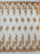 Rose Floral Beaded Lace Beaded Lace Fabric - Floral, 50" Width (1 Yard)