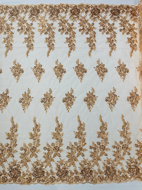 Rose Floral Beaded Lace Beaded Lace Fabric - Floral, 50" Width (1 Yard)