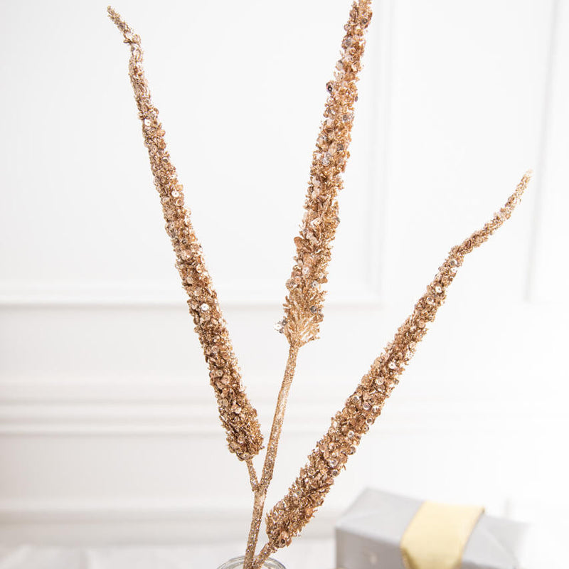 Champagne Glitter Sequin Christmas Spray 34 Inch Elegant Decor